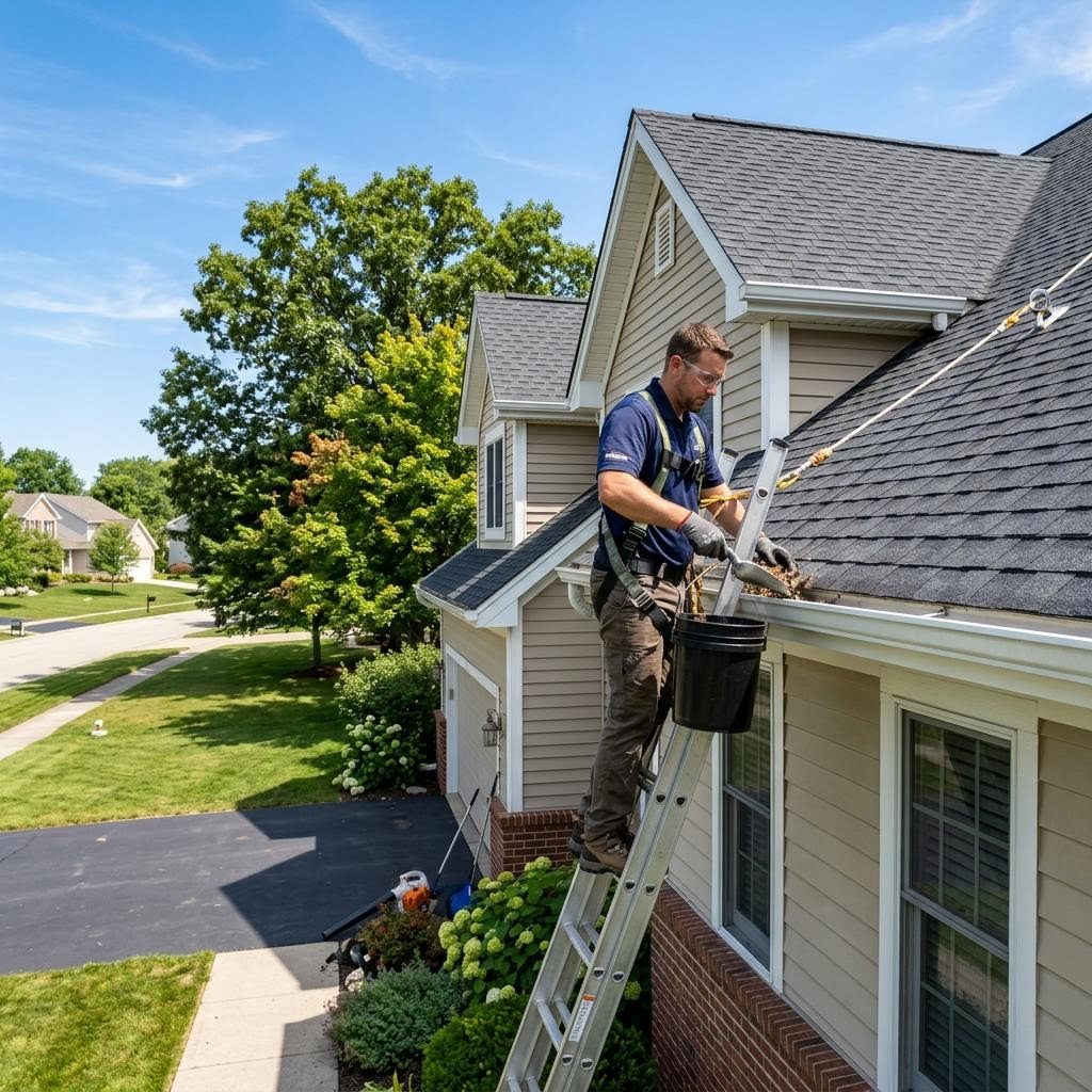 Roof and gutter cleaning on a residential home